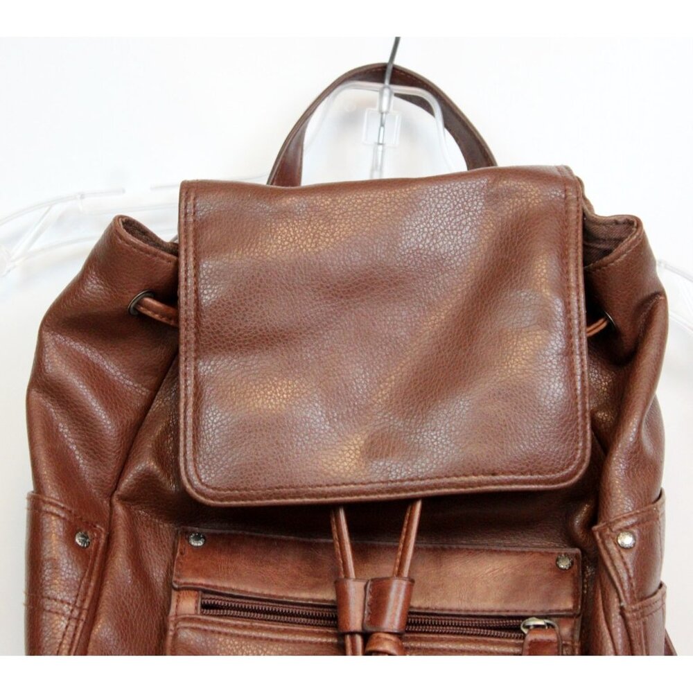 Fossil Brown Leather Mini Backpack Drawstring Adj… - image 2